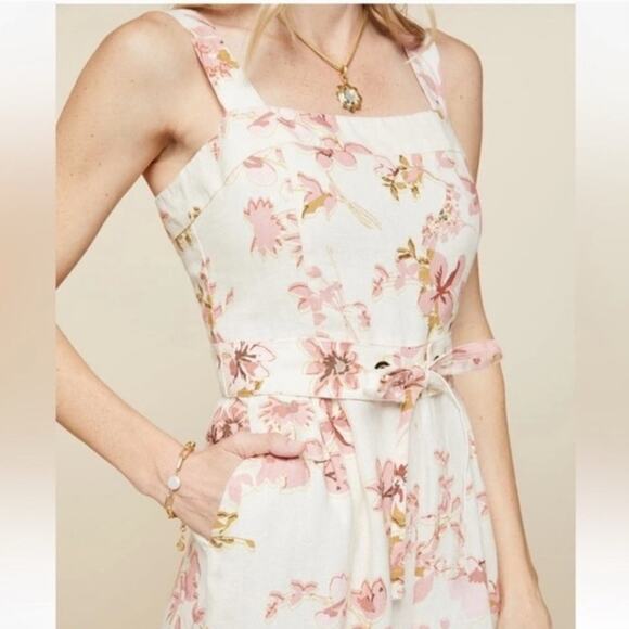 Spartina 449 Arley Sleeveless Jumpsuit Garden House Floral Tie Waist Linen - Picture 2 of 6